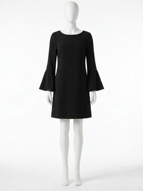 White House Black Market Little Black Dress Black Bell-Sleeve Shift Size 6